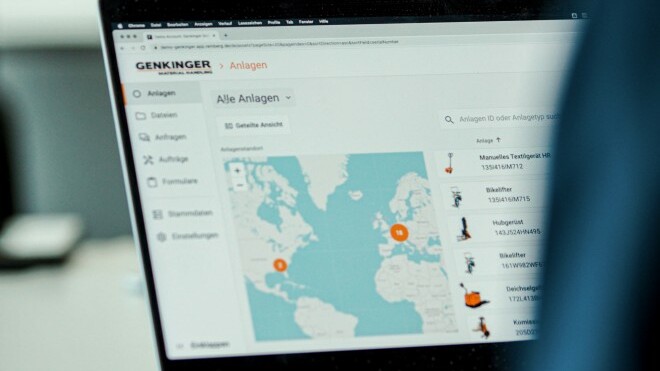 View of the Genkinger online service portal with central vehicle management and service ticket management