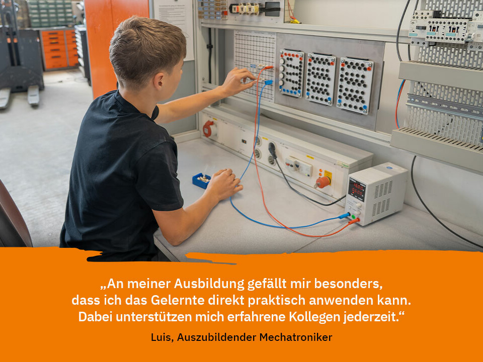 Zitat von Luis, Auszubildender zum Mechatroniker bei Genkinger: „An meiner Ausbildung gefällt mir besonders, dass ich das Gelernte direkt praktisch anwenden kann. Dabei unterstützen mich erfahrene Kollegen jederzeit.“