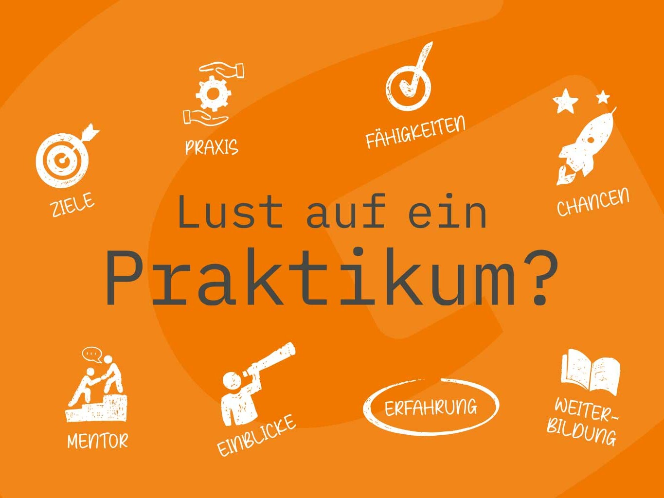 Postkarte zum Praktikum bei Genkinger mit Informationen zu Praxis, Einblicken, Fähigkeiten, Weiterbildung und Karrierechancen.